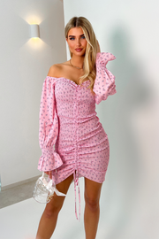 Flower Kleid Schulterfrei - Pink